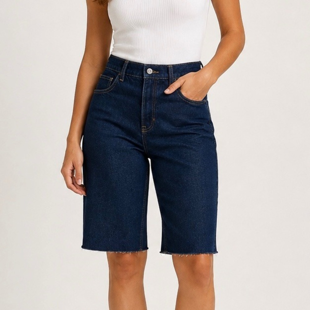 Free People We The Free Jam Session Relaxed Denim Capri Dark Wash Raw Hem Sz 28